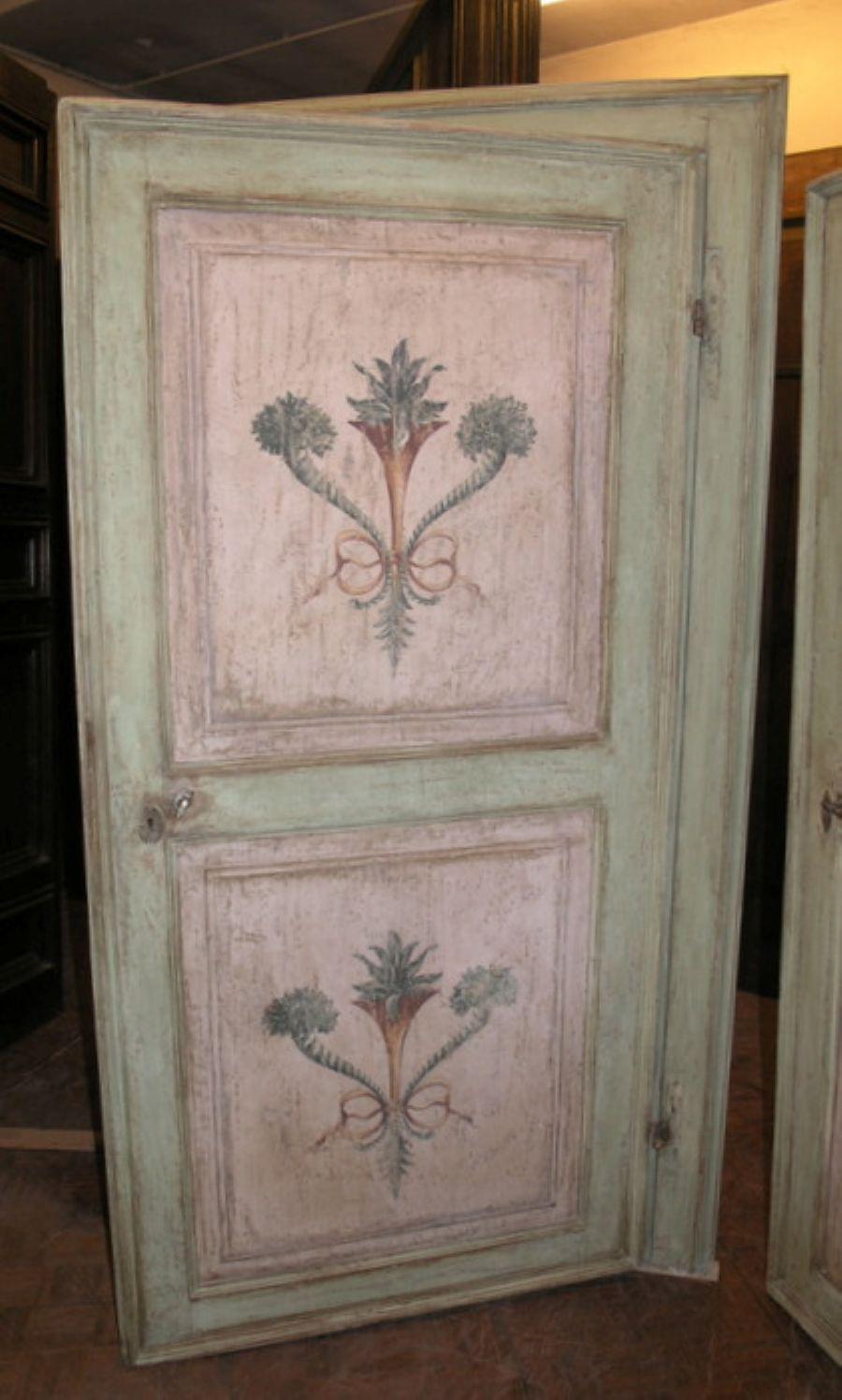 Satz von N.2 Türen Grün und Rosa mit Rahmen, Handbemalt, Italien (Pappelholz) im Angebot