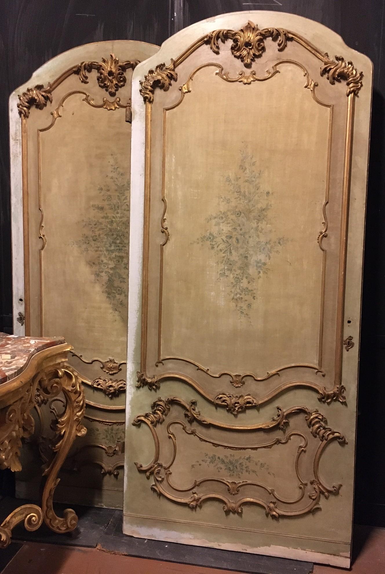 set of N.9 lacquered and painted doors, different motifs, curtained, Italy 1