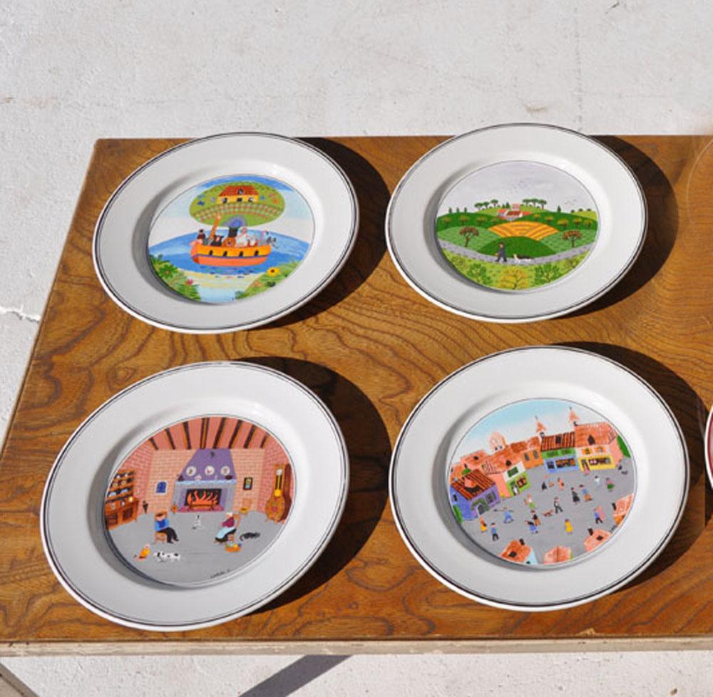 Design Naif 
Villeroy & Boch 

Various country scenes 

1983 
The design Naif pattern by Villeroy & Boch includes a variety of beautiful folk art designs by renowned Artist Gerard LaPlau. The term 