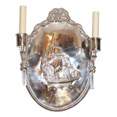 Set of Nautical Oval Silver Plated Sconces, Sold per Pair