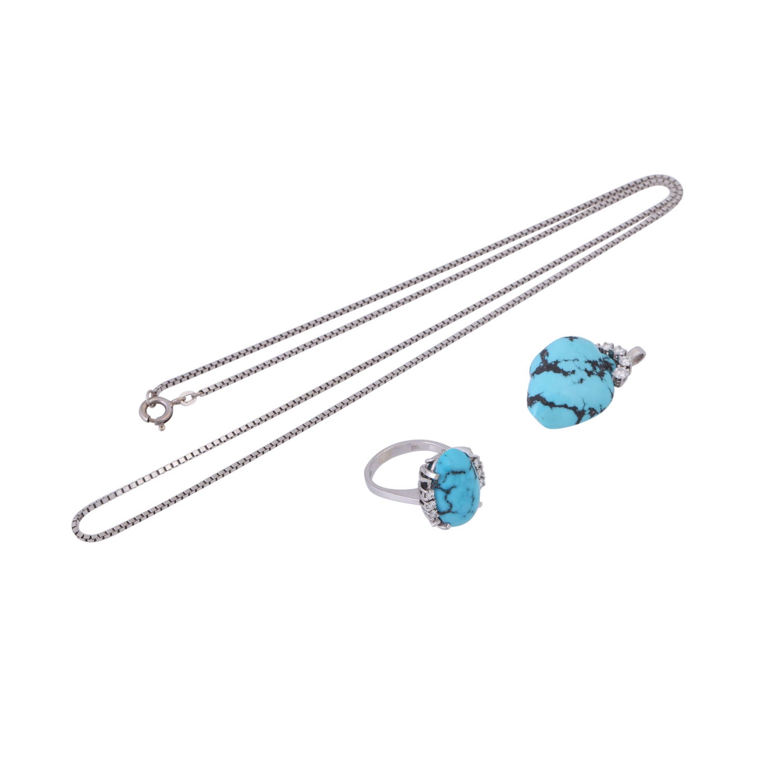 Ensemble de collier avec pendentif et bague en turquoise en vente