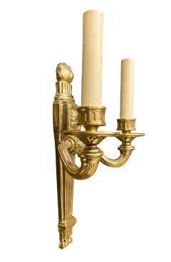 Set of Neoclassic American Gilt Bronze Sconces, Sold Per Pair