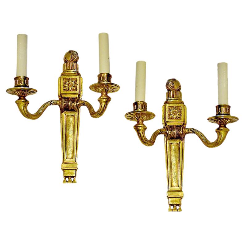 Set of Neoclassic American Gilt Bronze Sconces, Sold Per Pair For Sale