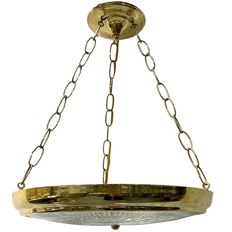 Set of Neoclassic Bronze and Cut Glass Pendant Light Fixtures. Sold