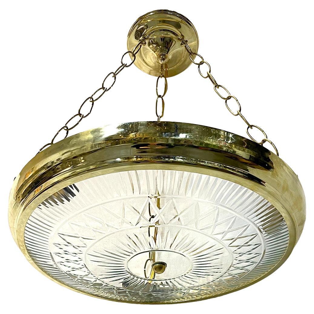 Set of Neoclassic Bronze and Cut Glass Pendant Light Fixtures. Sold Individually