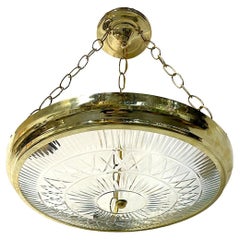 Vintage Set of Neoclassic Bronze and Cut Glass Pendant Light Fixtures. Sold Individually