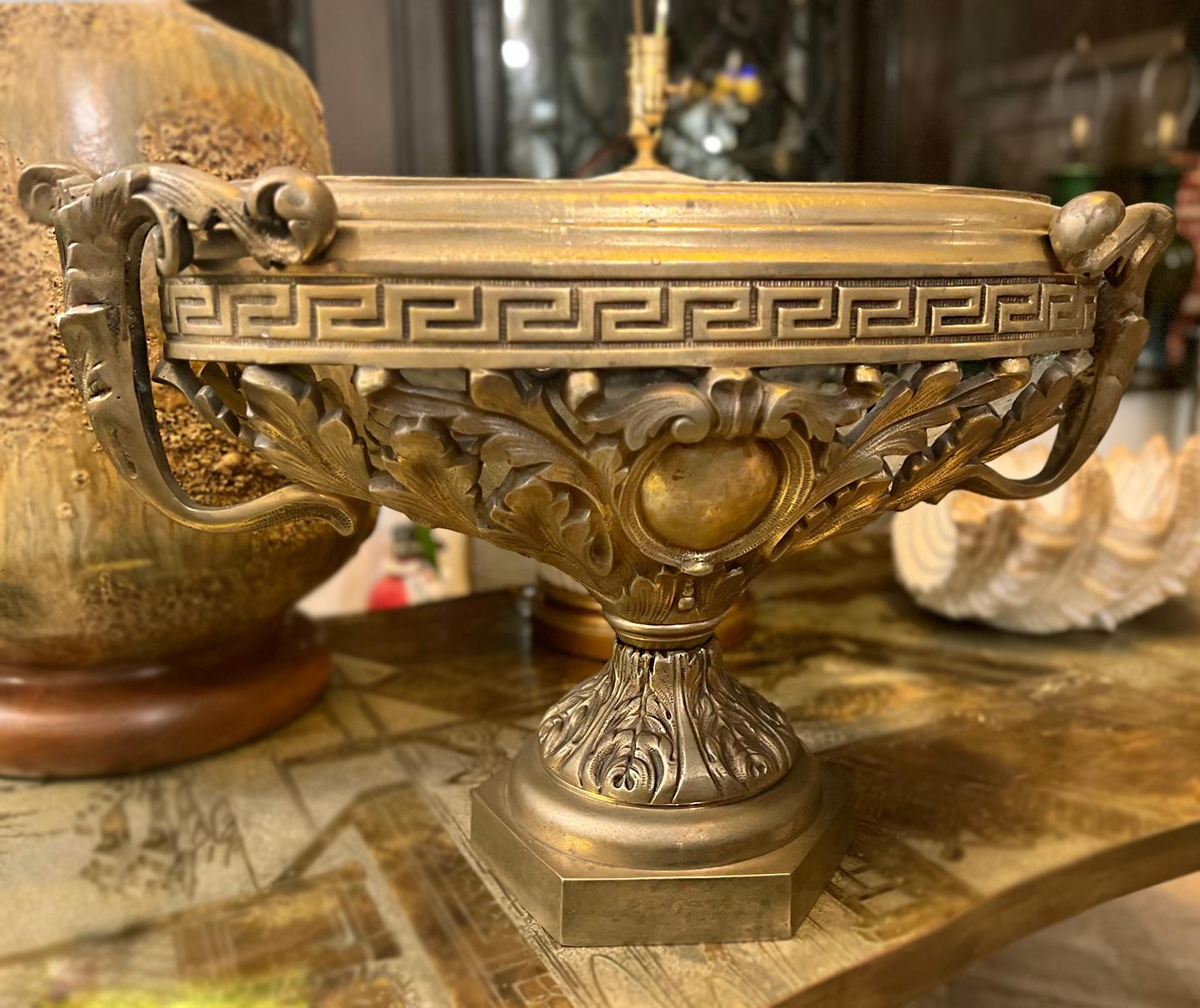 Set of circa 1900's three French bronze cachepots.
Measurements:
Large :
Height of body: 12.75″
Length: 21″
Width: 8