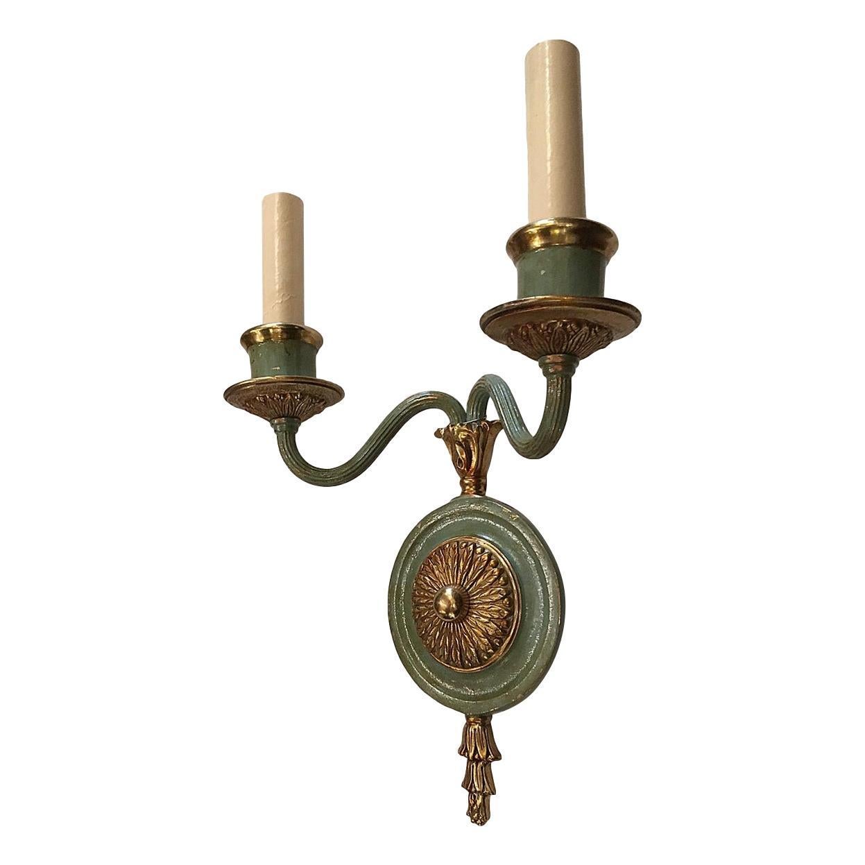 Gilt Set of Neoclassic Bronze Sconces with Painted Finish, Sold Per Pair For Sale