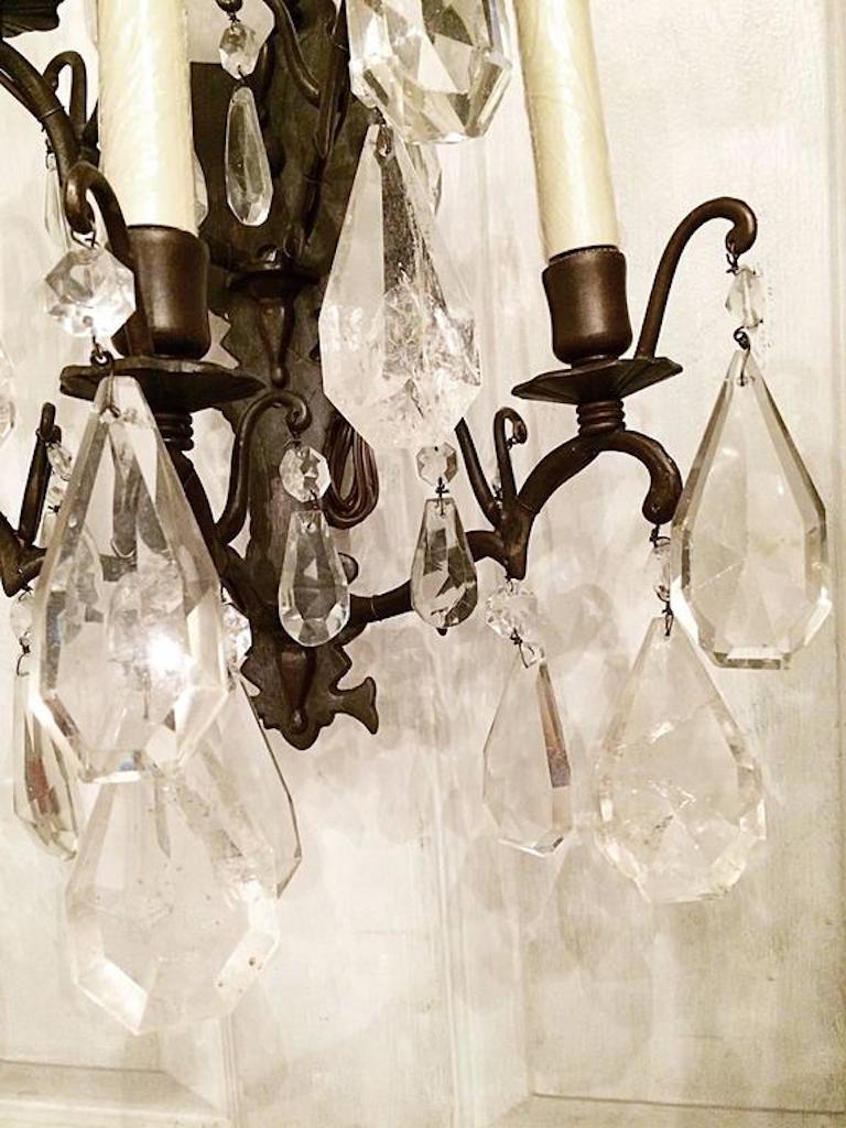French Set of Neoclassic Rock Crystal Sconces, Sold in Pairs For Sale
