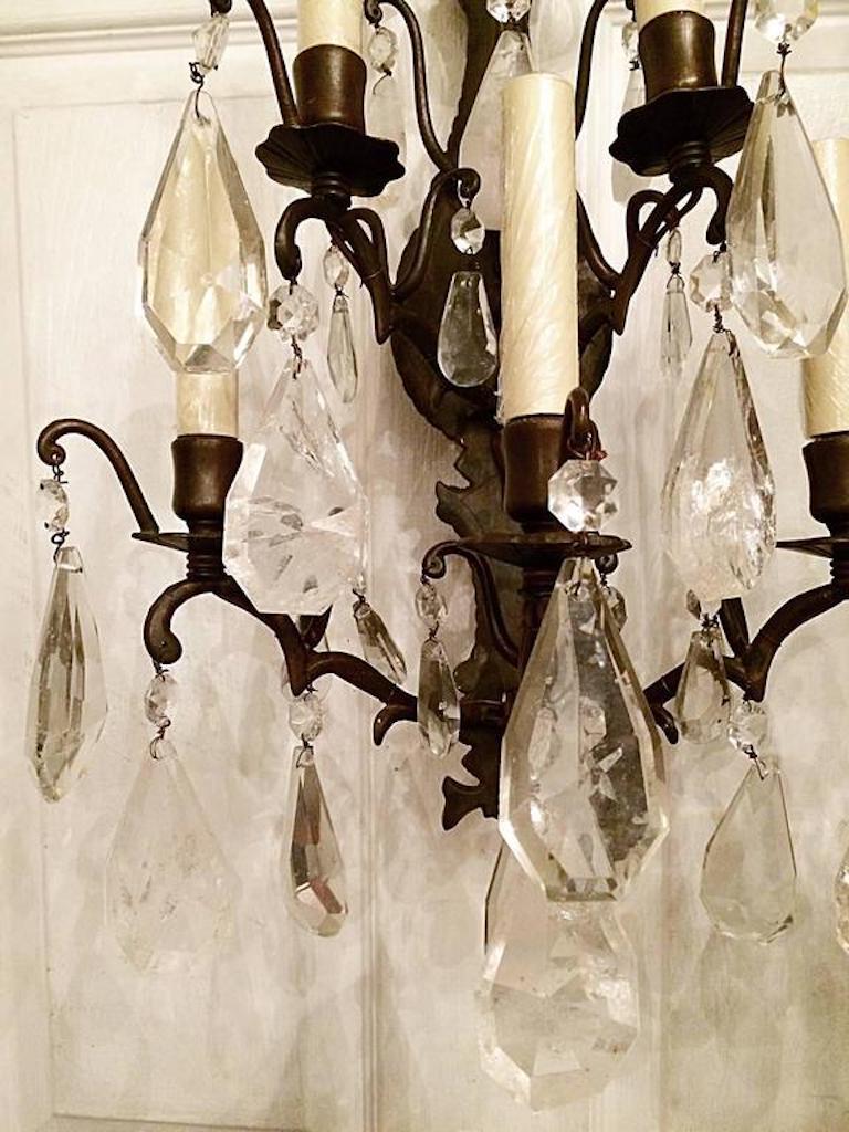 Set of Neoclassic Rock Crystal Sconces, Sold in Pairs In Good Condition For Sale In New York, NY