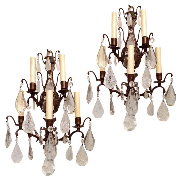 Set of Neoclassic Rock Crystal Sconces, Sold in Pairs For Sale