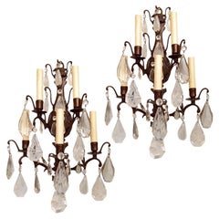 Vintage Set of Neoclassic Rock Crystal Sconces, Sold in Pairs