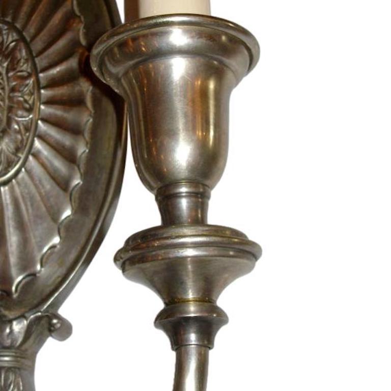 Silvered Set of Neoclassic Silver Plated Sconces, Sold Per Pair For Sale