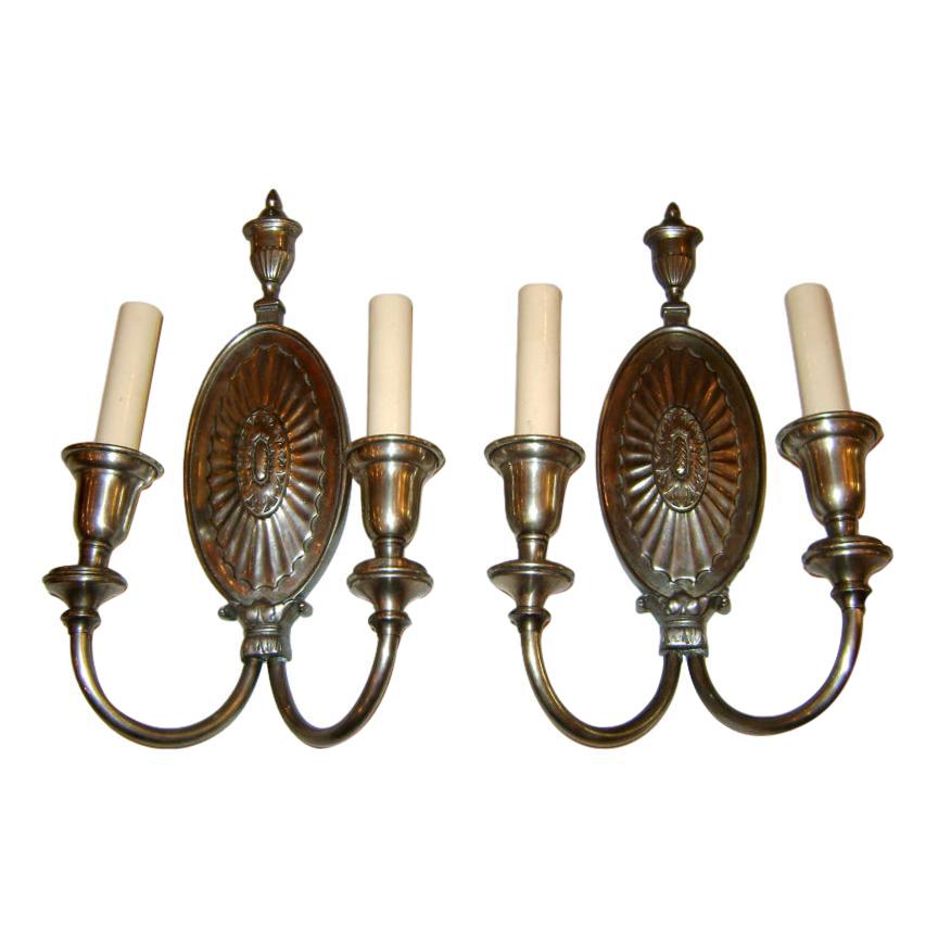 Set of Neoclassic Silver Plated Sconces, Sold Per Pair For Sale