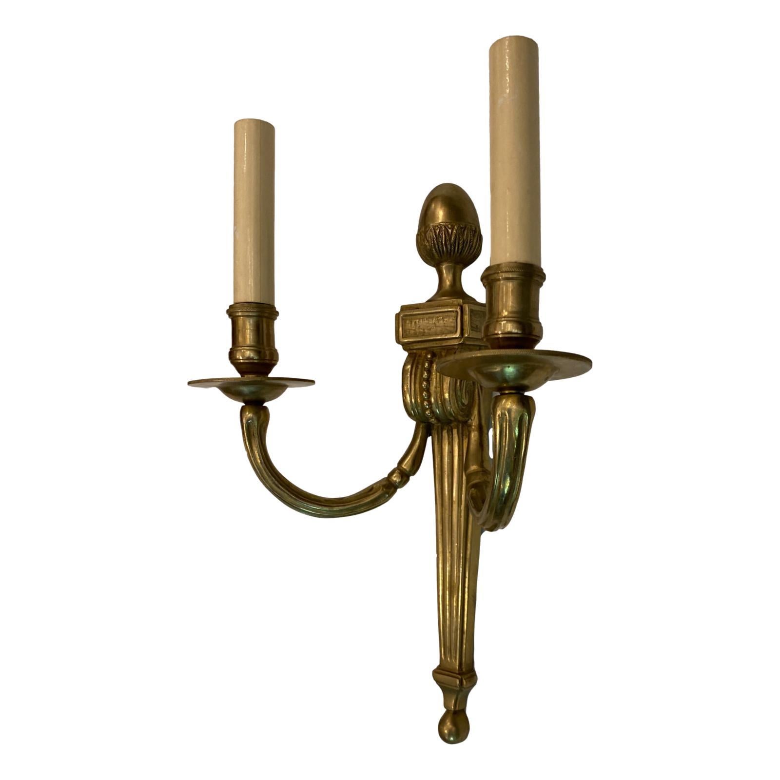 Early 20th Century Set of Neoclassic Style Bronze Sconces, Sold Per Pair For Sale