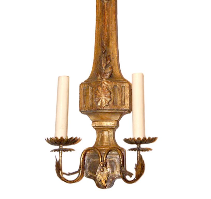 Hand-Carved Set of Neoclassic Style Giltwood Sconces, Sold Per Pair For Sale