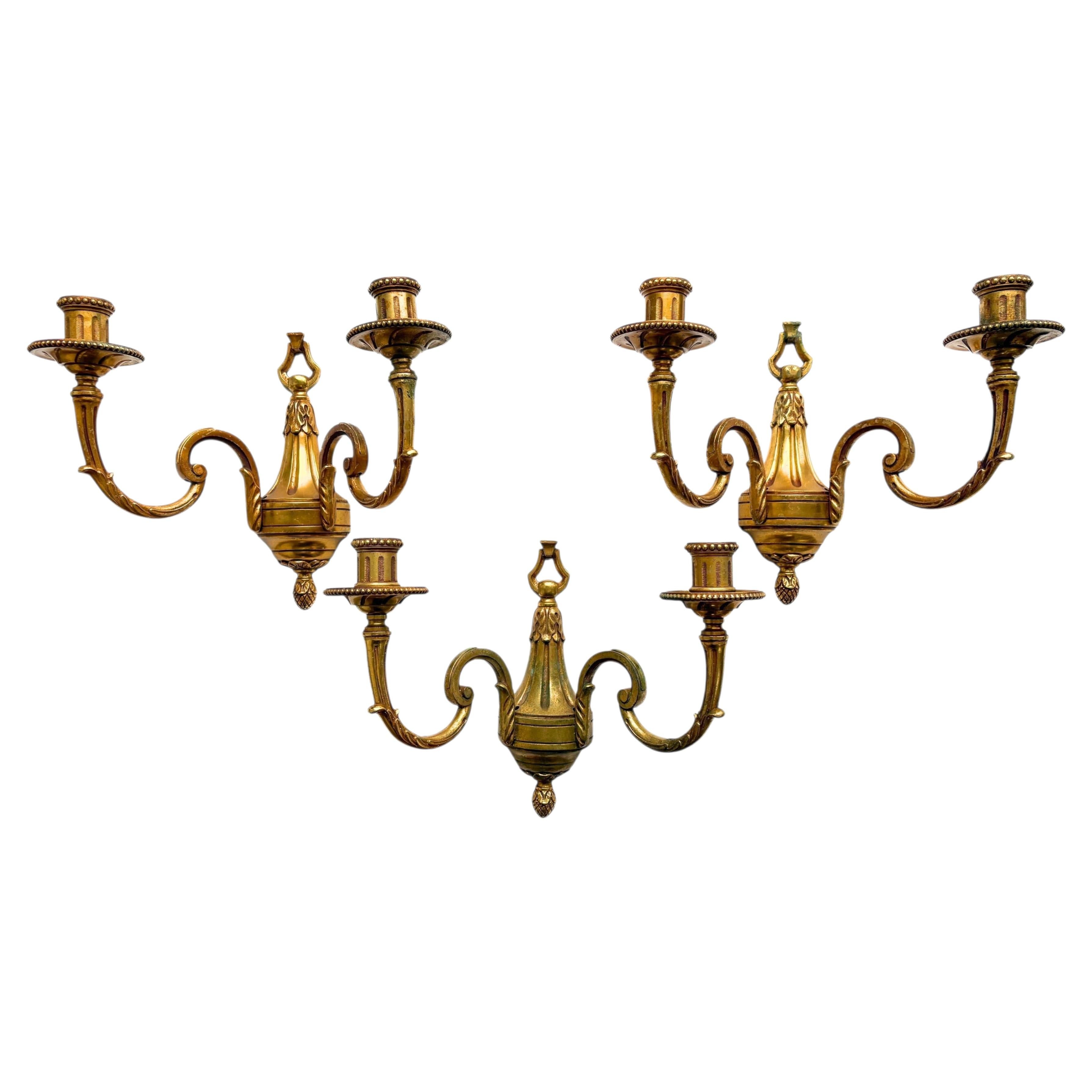 Set of Neoclassical French Gilt Bronze Wall Sconces, 1960s For Sale