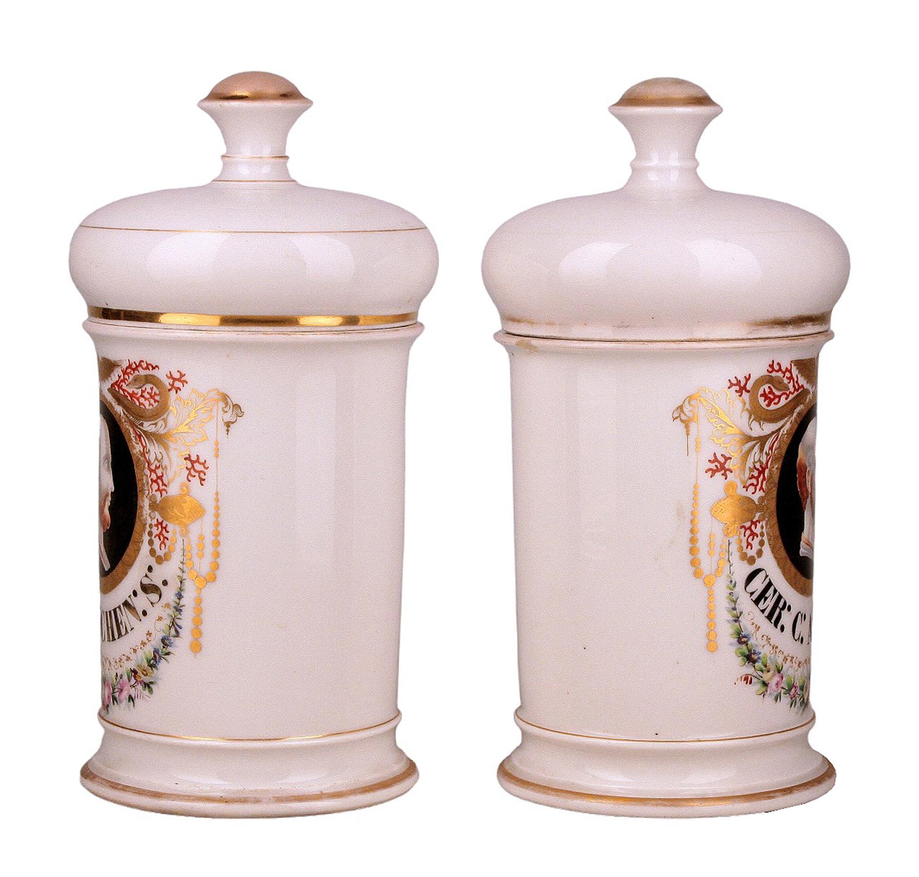 Napoleon III Set of Neoclassical Glazed Porcelain Apothecary/Pharmacy Jars Signed by Langlois For Sale