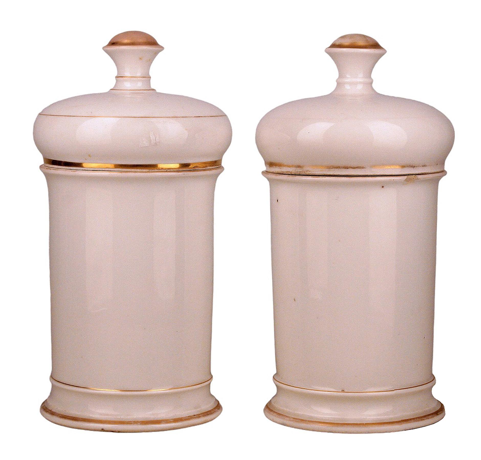 French Set of Neoclassical Glazed Porcelain Apothecary/Pharmacy Jars Signed by Langlois For Sale