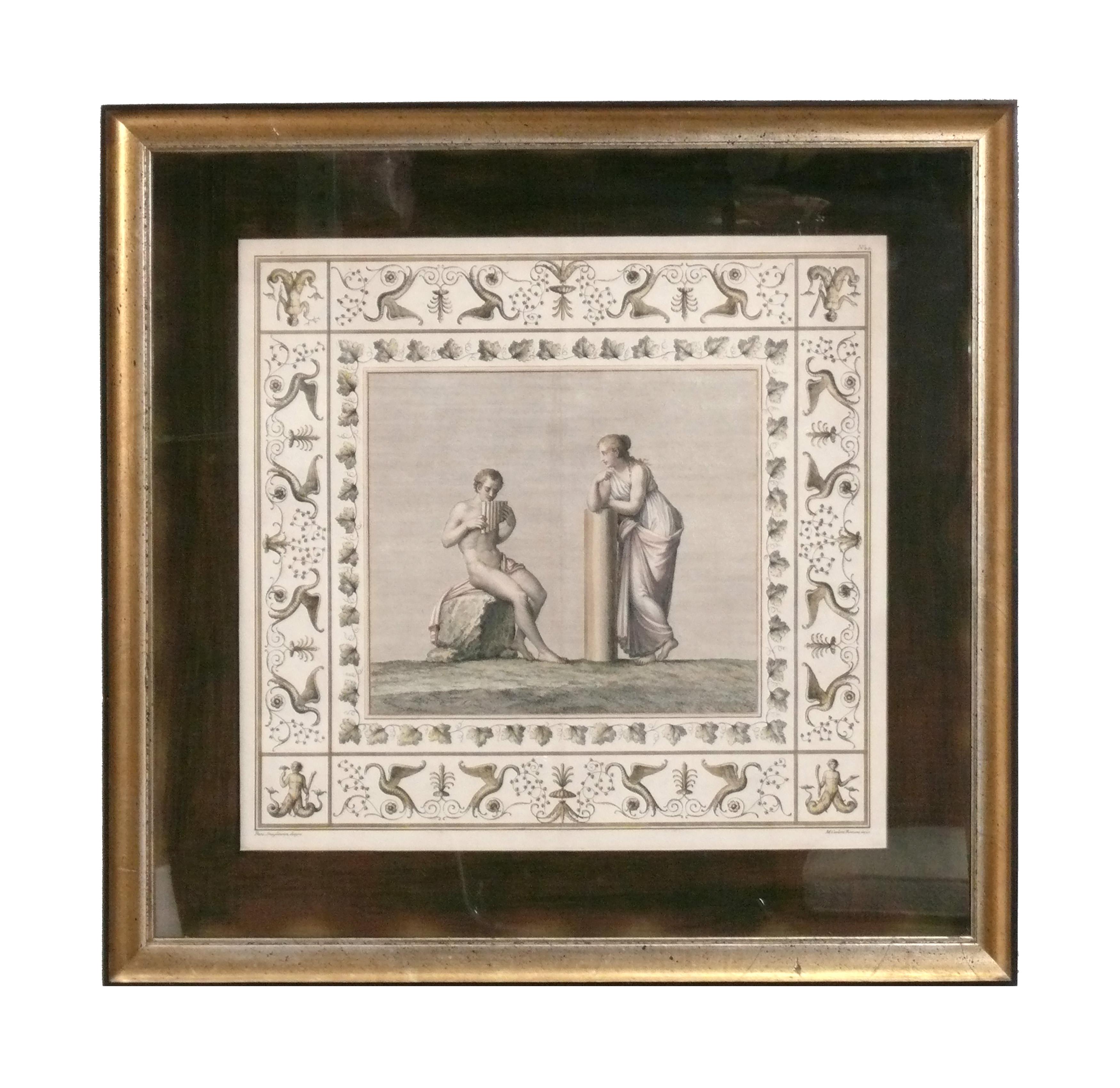 Satz neoklassischer handkolorierter Radierungen der griechischen Mythologie Marco Carloni Triptychon (Italienisch) im Angebot