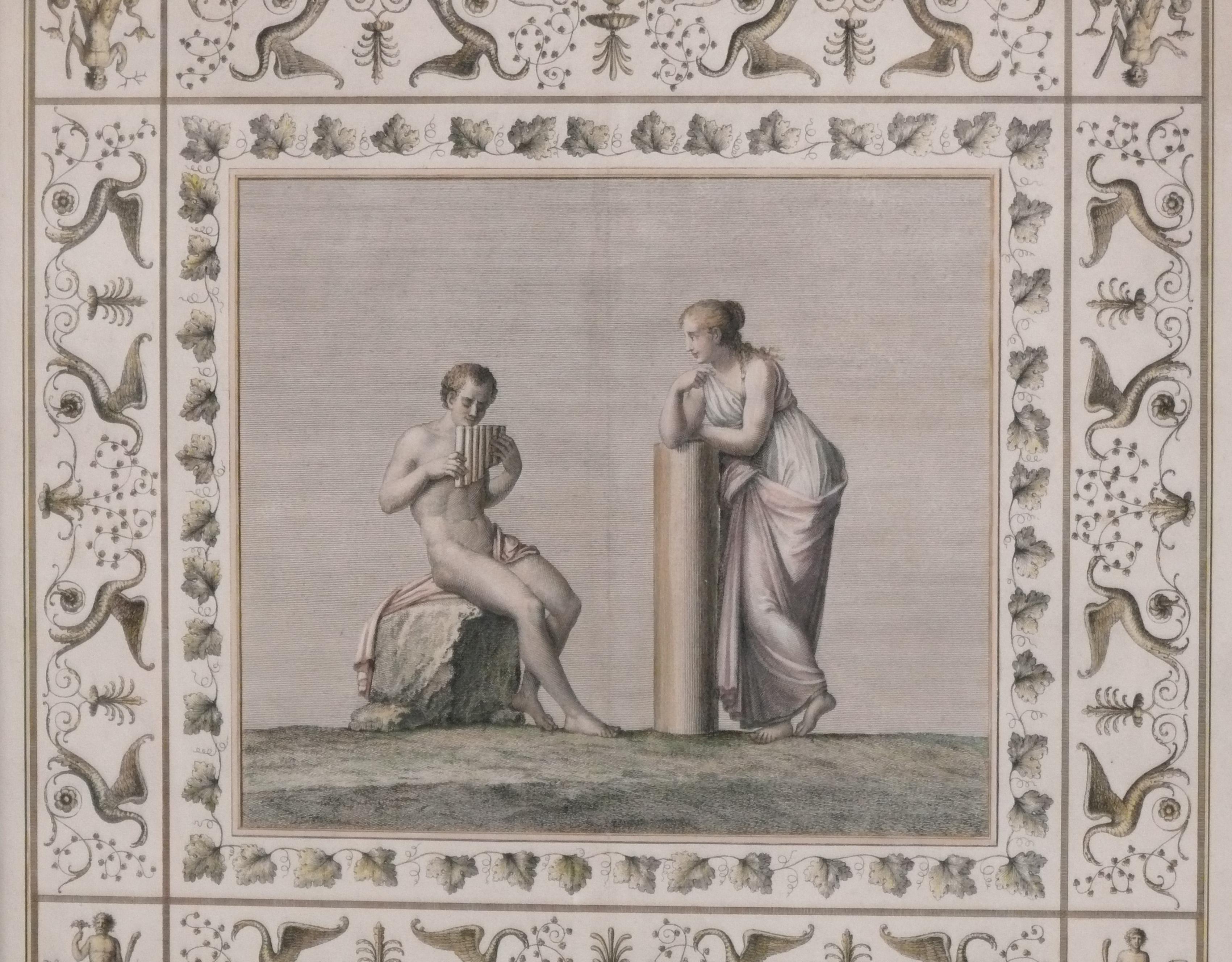 Satz neoklassischer handkolorierter Radierungen der griechischen Mythologie Marco Carloni Triptychon im Zustand „Gut“ im Angebot in Atlanta, GA