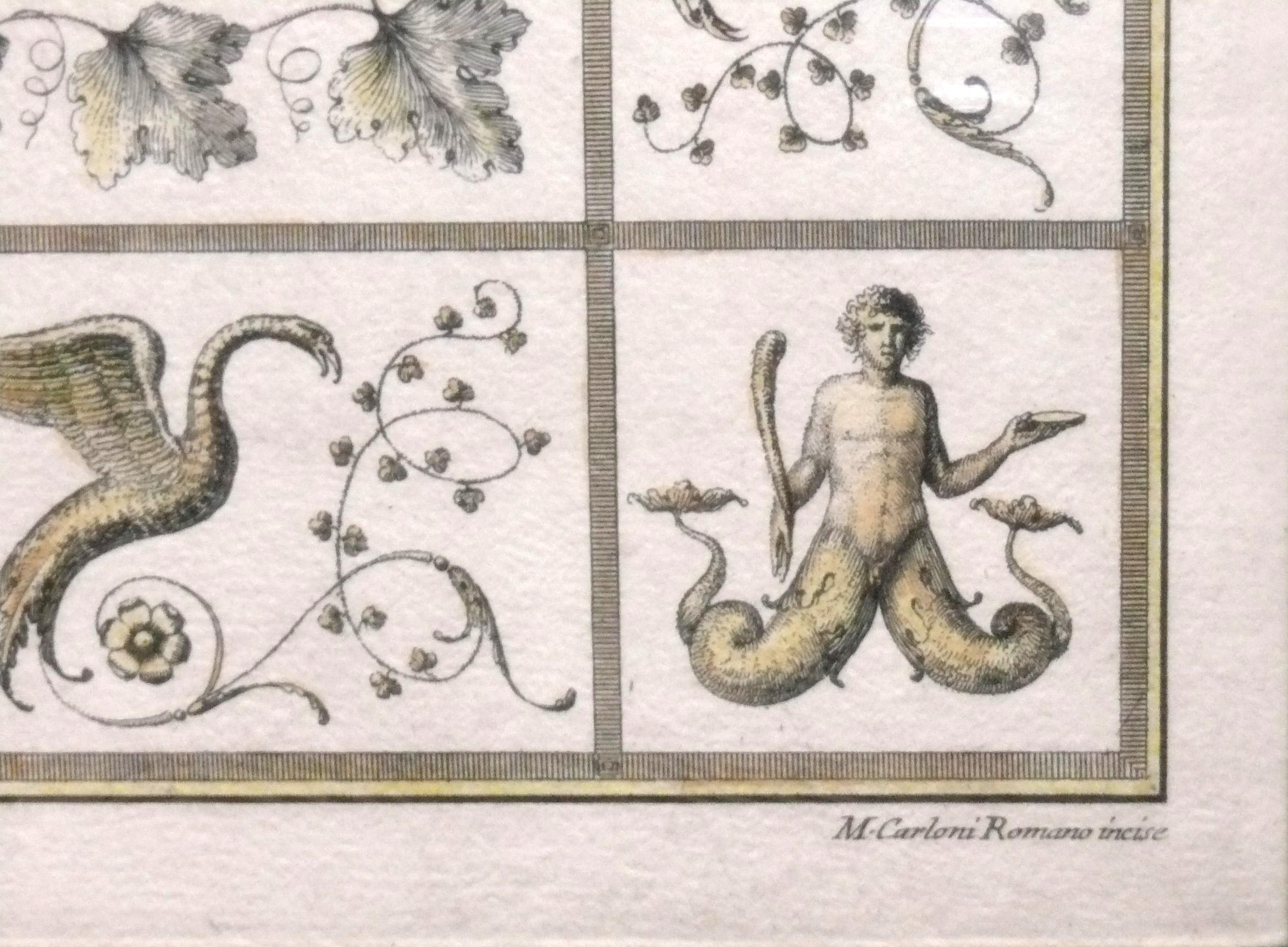 Satz neoklassischer handkolorierter Radierungen der griechischen Mythologie Marco Carloni Triptychon im Angebot 1