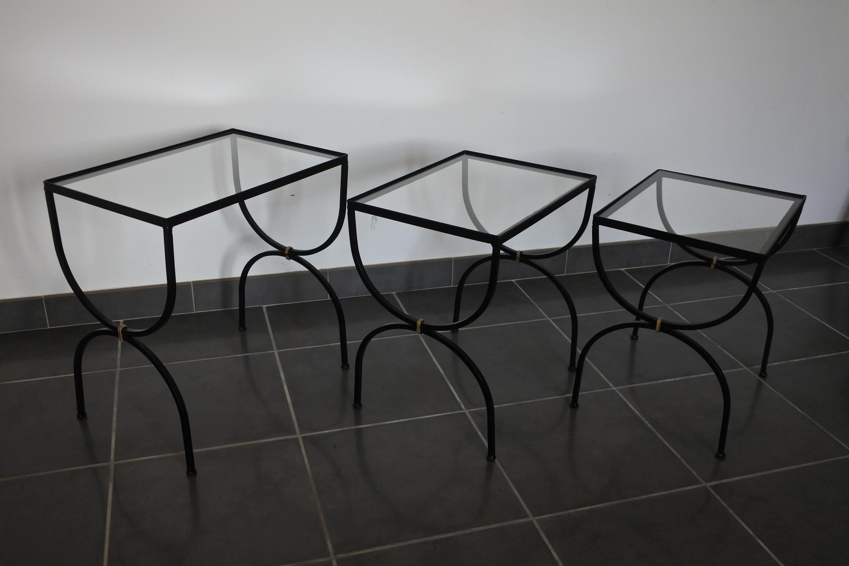 Set of Neoclassical Iron and Glass Nesting Tables, France, 1950s 5