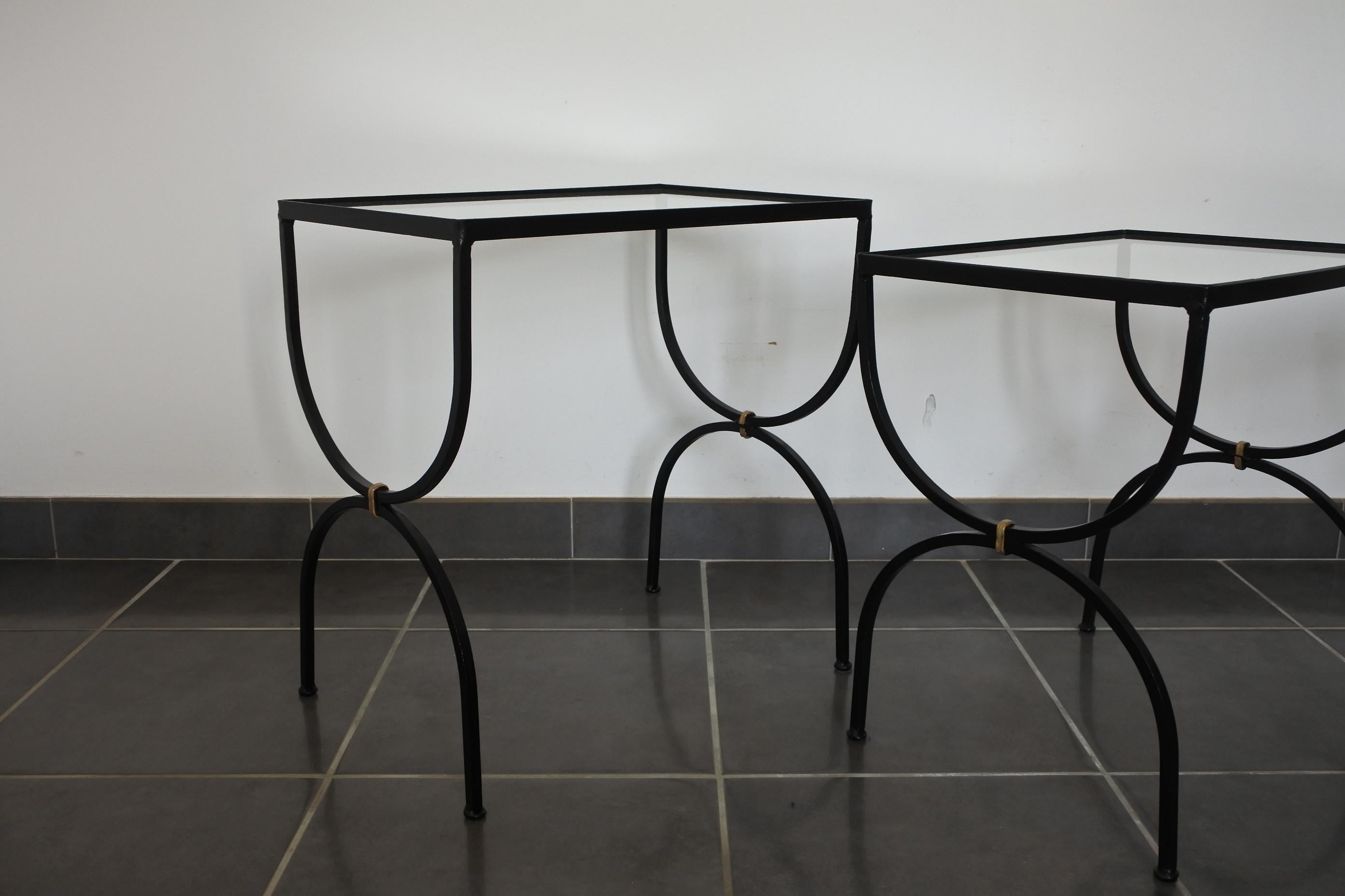 Set of Neoclassical Iron and Glass Nesting Tables, France, 1950s 6