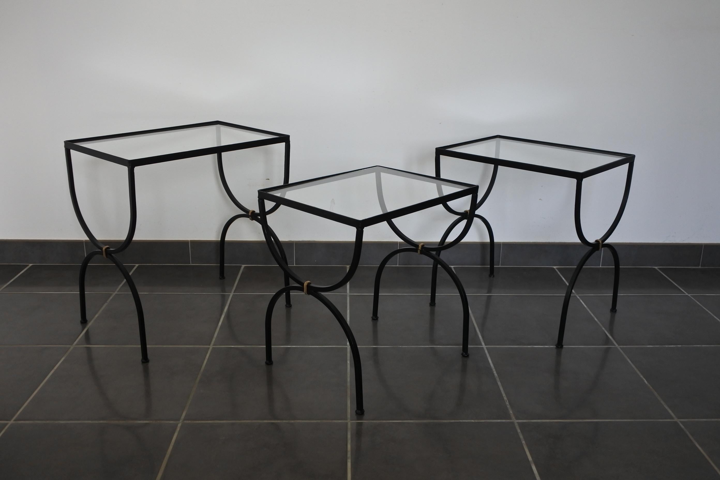 Set of Neoclassical Iron and Glass Nesting Tables, France, 1950s 14