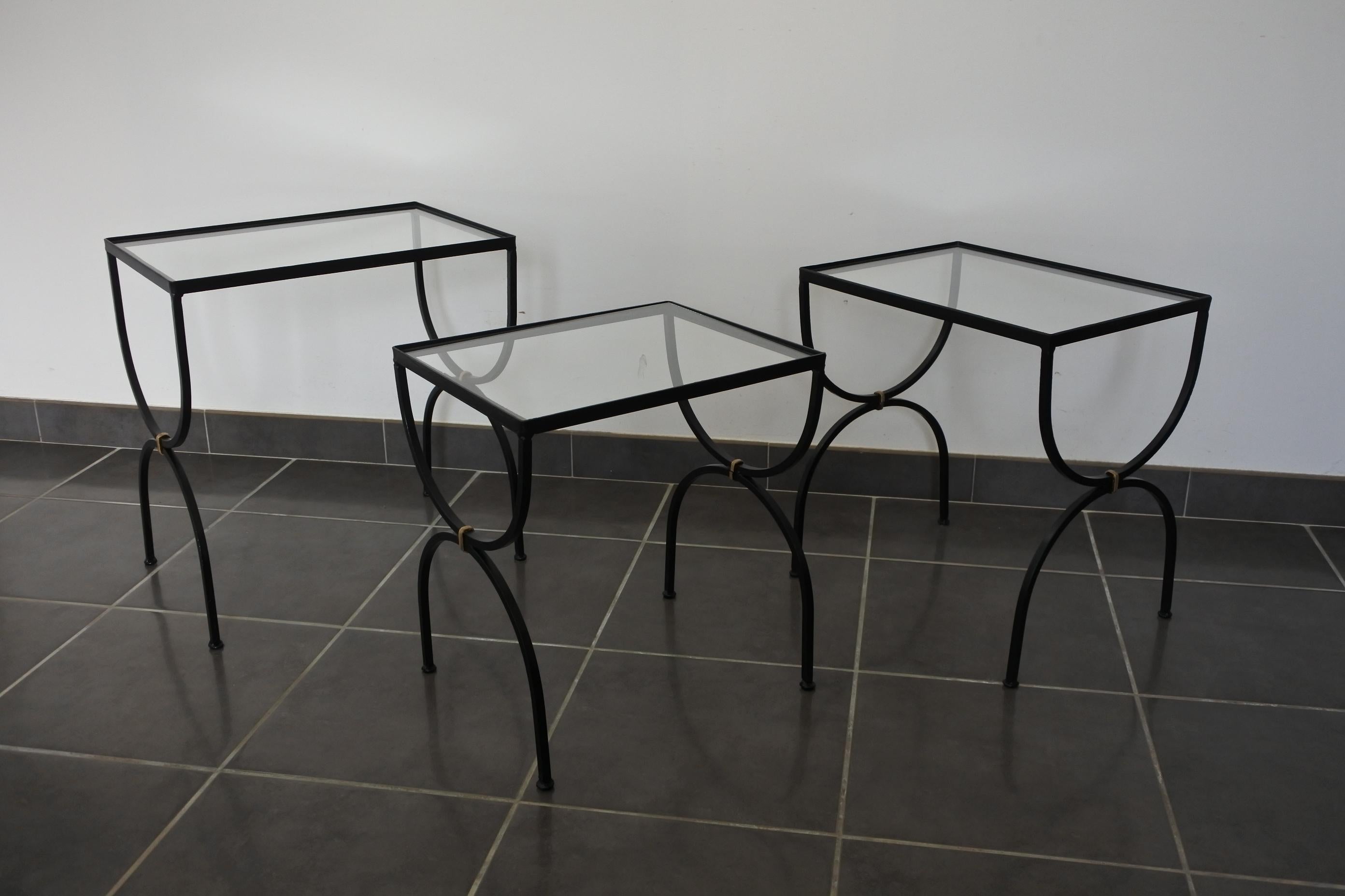 Set of Neoclassical Iron and Glass Nesting Tables, France, 1950s 15