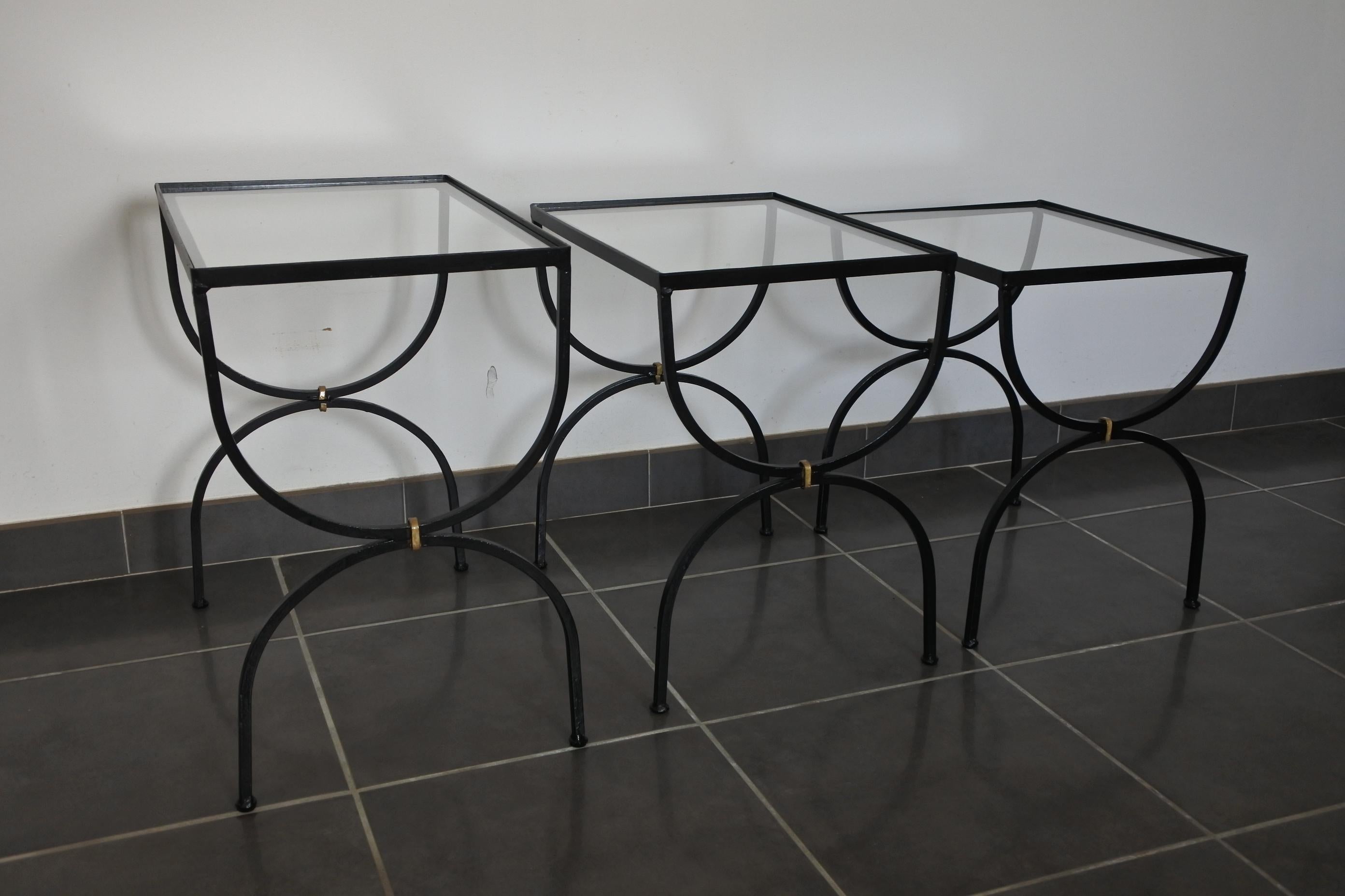 Set of Neoclassical Iron and Glass Nesting Tables, France, 1950s 2