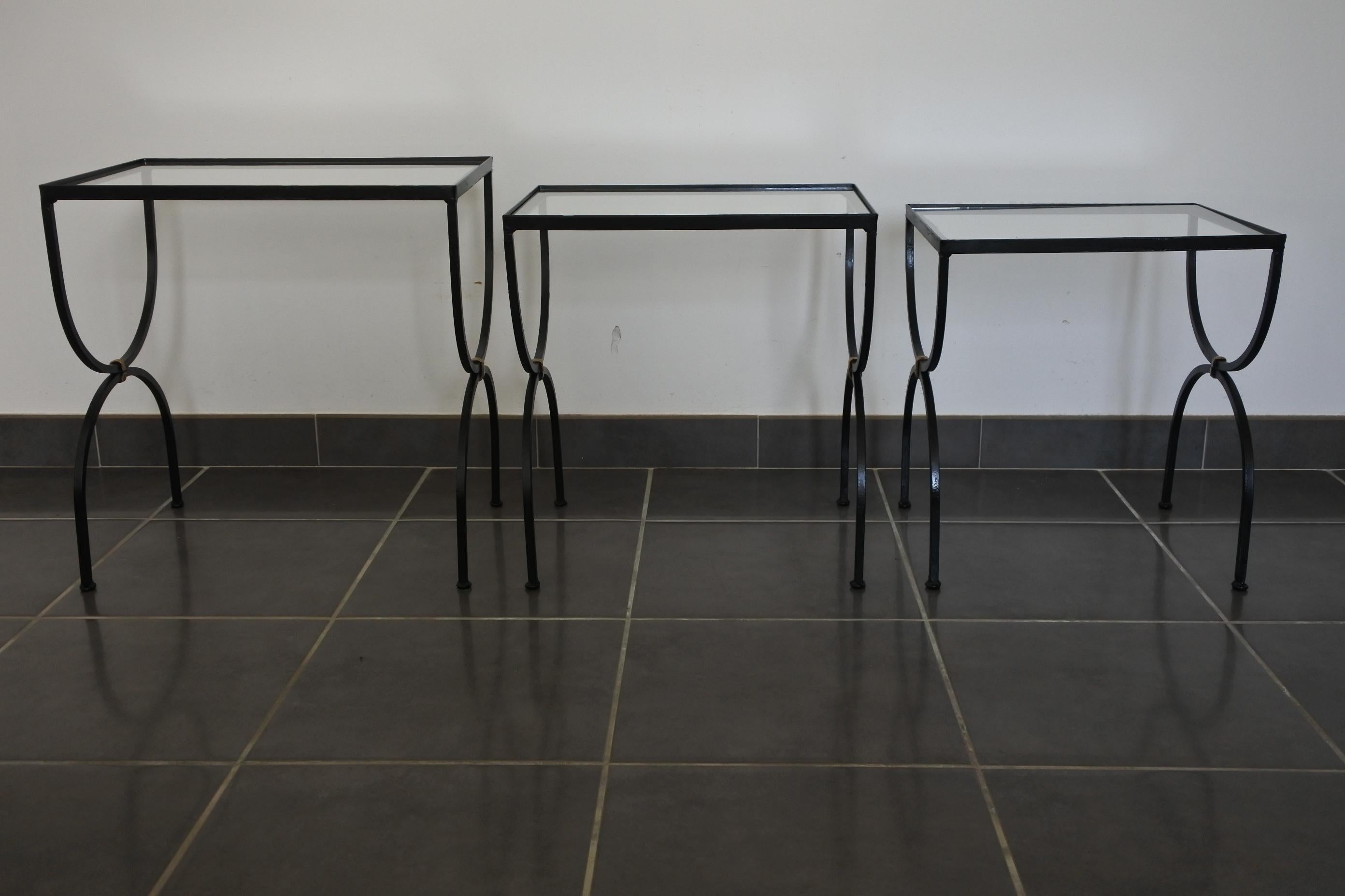 Set of Neoclassical Iron and Glass Nesting Tables, France, 1950s 3