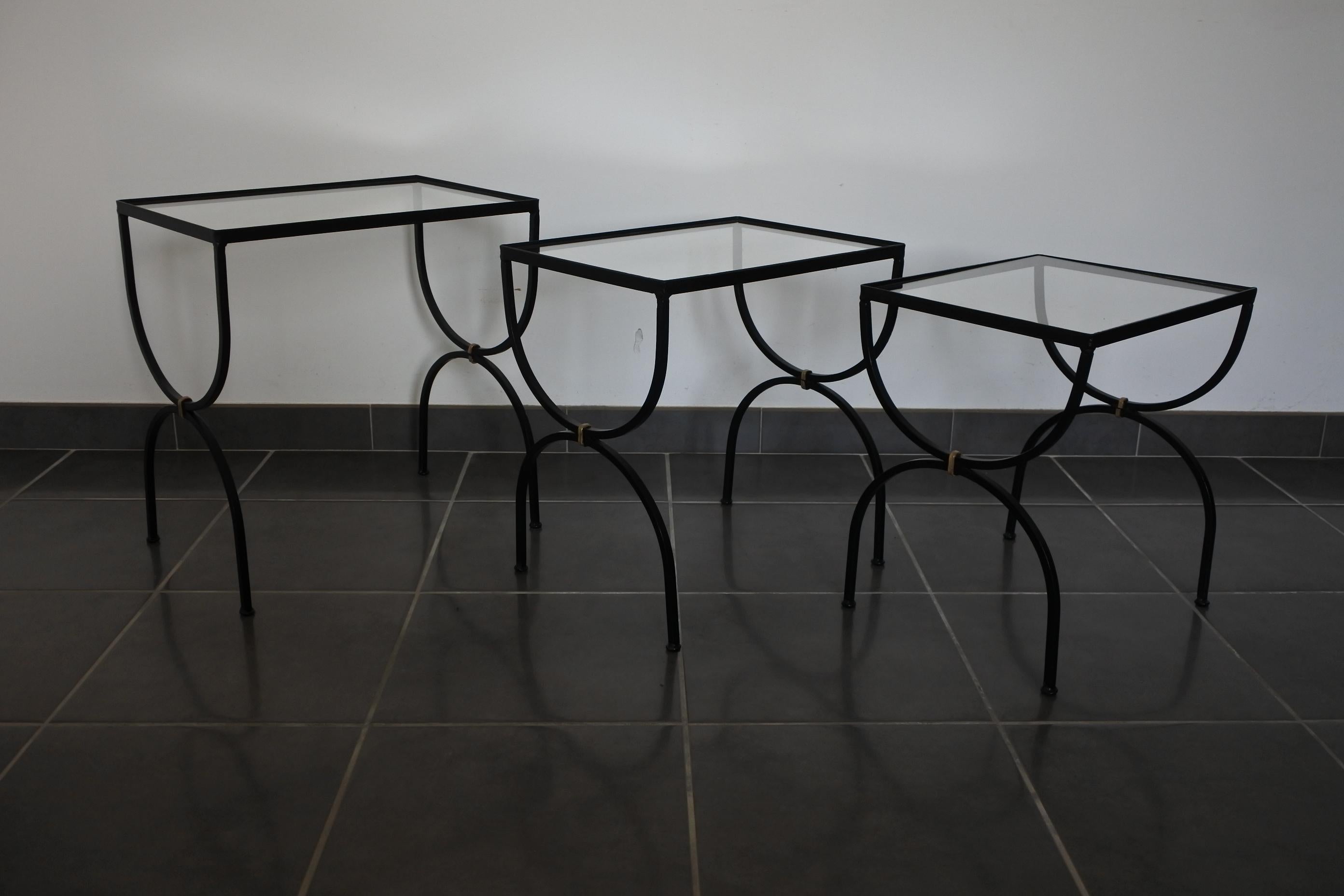 Set of Neoclassical Iron and Glass Nesting Tables, France, 1950s 4