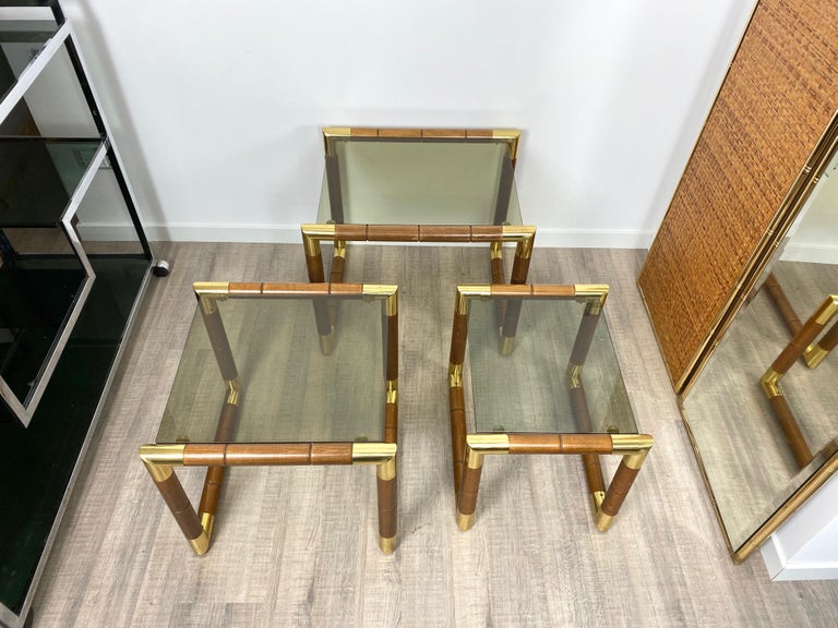 Set of Nesting Table in Wood, Brass and Glass, Italy, 1970s For Sale 5