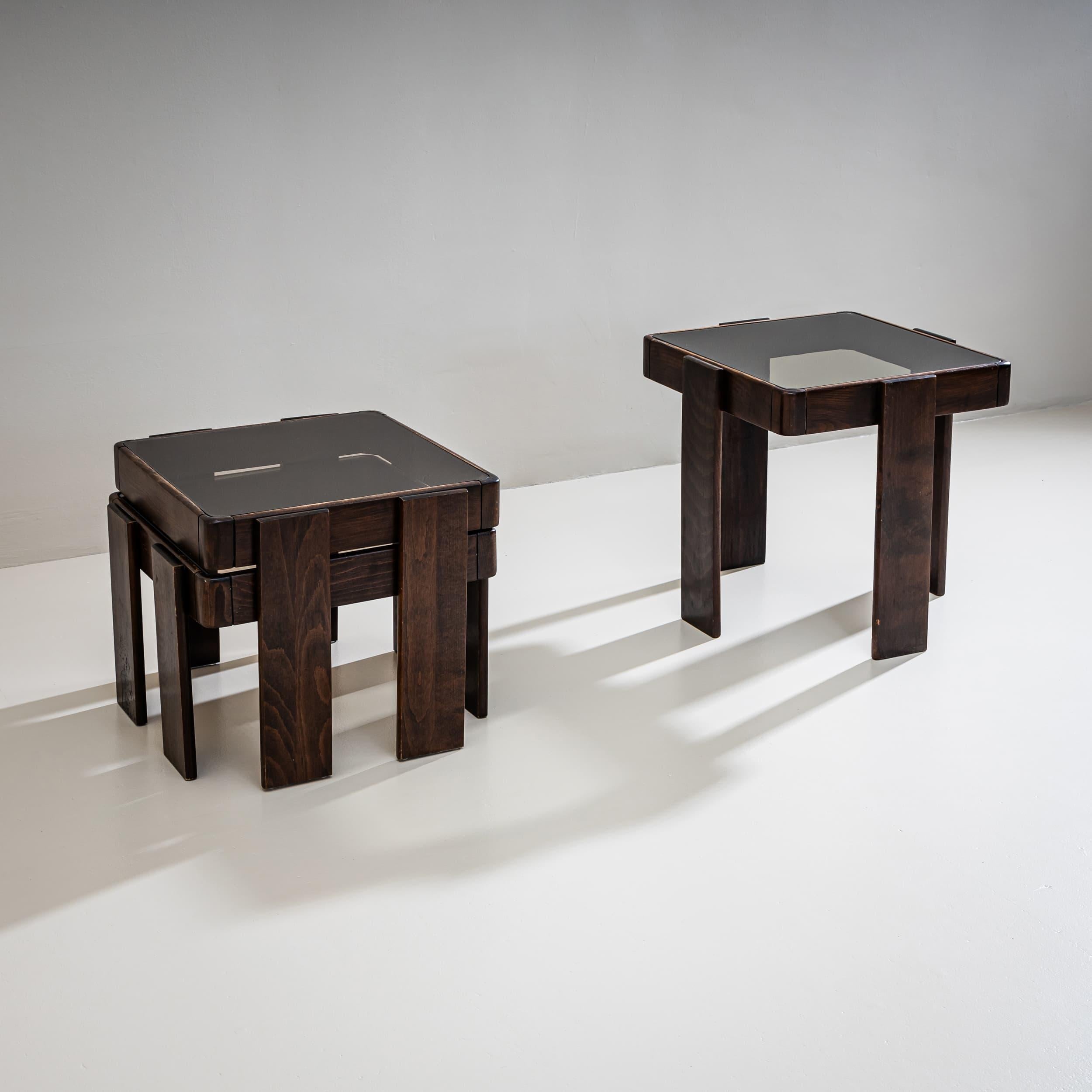 Smoked Glass Set of Nesting Tables, Attributed to Gianfranco Frattini, Italy For Sale