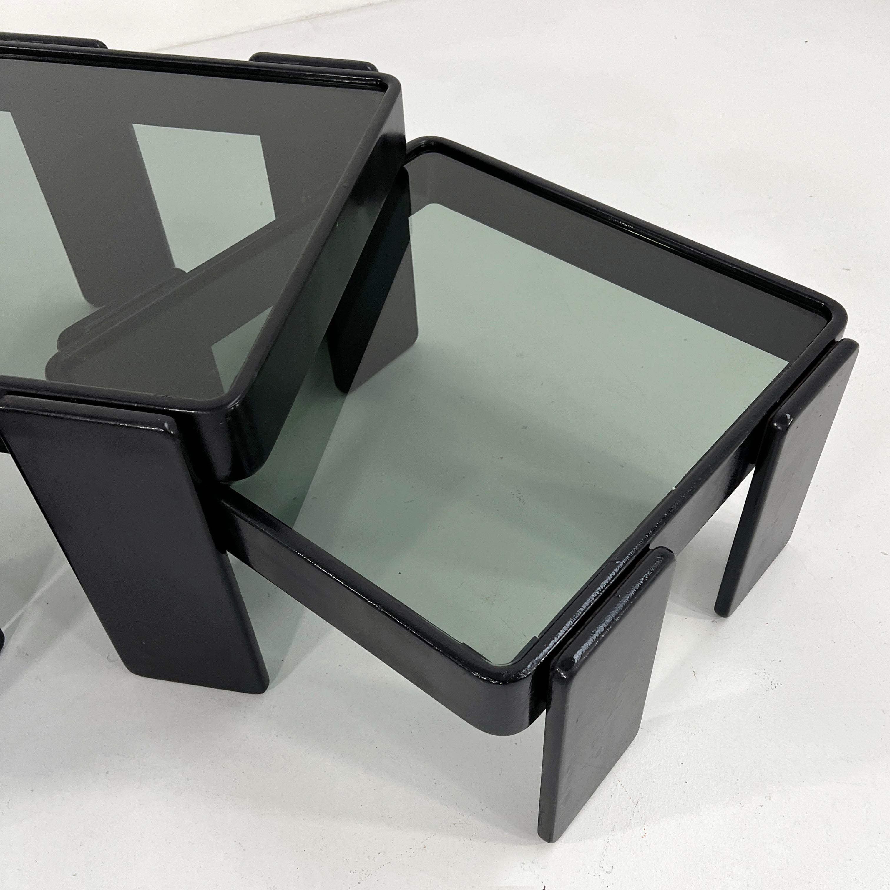 Smoked Glass Set of Nesting Tables by Gianfranco Frattini for Cassina, 1970s For Sale