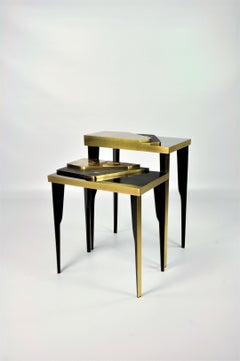 Set of Nesting Tables in Black Marquetry by Ginger Brown