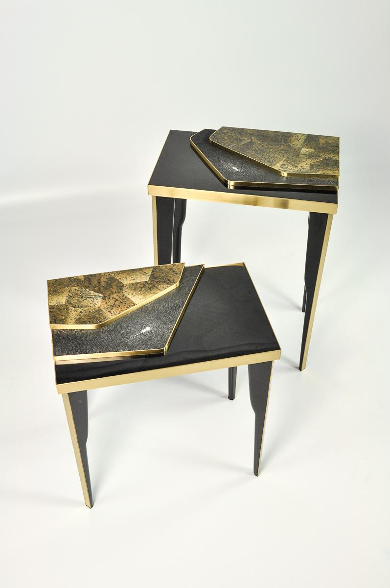 Contemporary Set of Nesting Tables in Black Marquetry by Ginger Brown For Sale