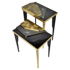 Set of Nesting Tables in Black Marquetry by Ginger Brown