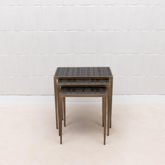 Set of Nesting Tables in Black Shagreen and Pen Shell with Brass by R&Y Augousti