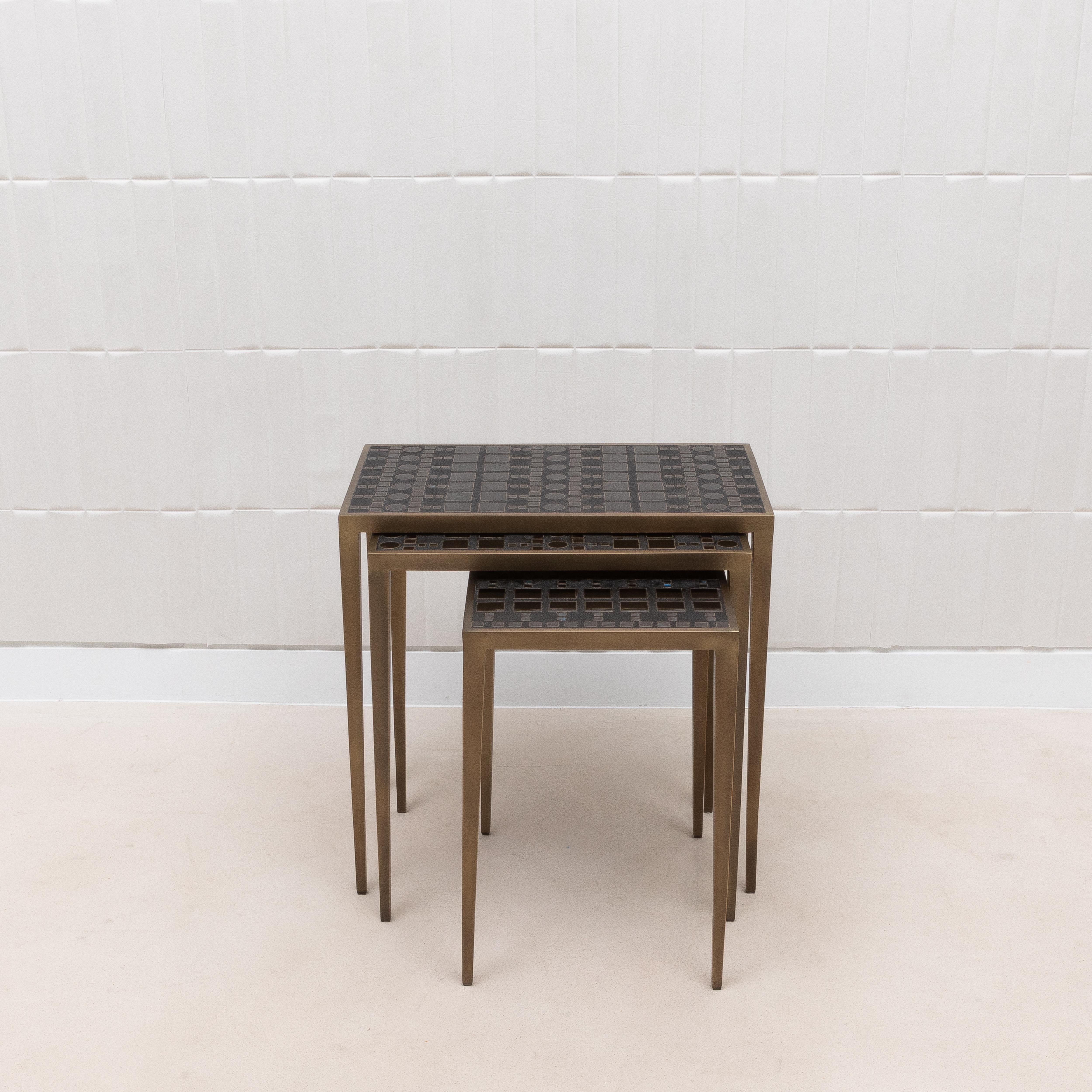 Set of Nesting Tables in Black Shagreen and Pen Shell with Brass by R&Y Augousti For Sale 2