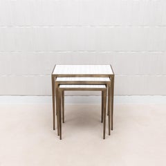 Set of Nesting Tables in White Shagreen and Shell with Brass by R&Y Augousti