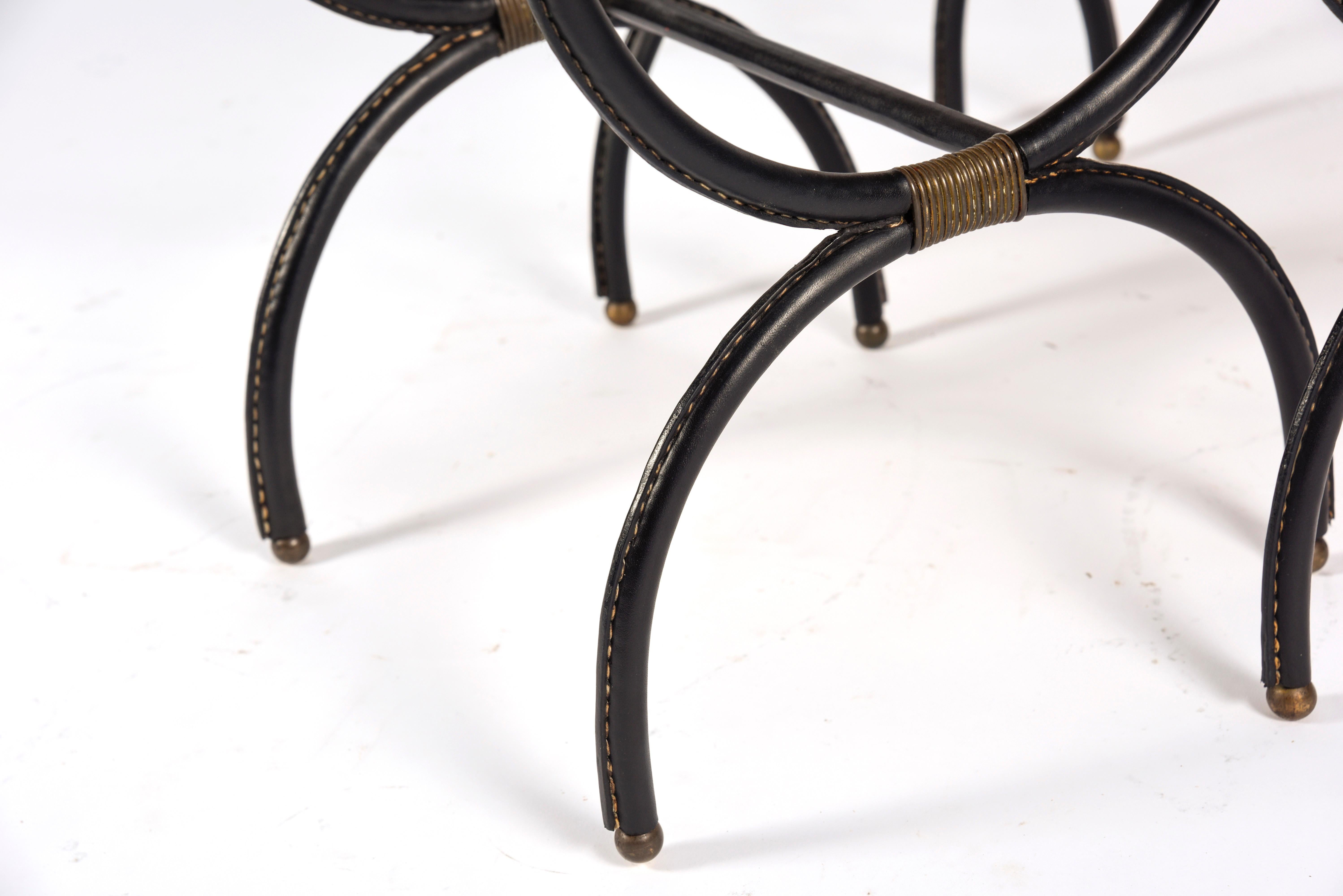 Set of Nesting Tables in Stitched Leather by Jacques Adnet In Excellent Condition For Sale In New York, NY