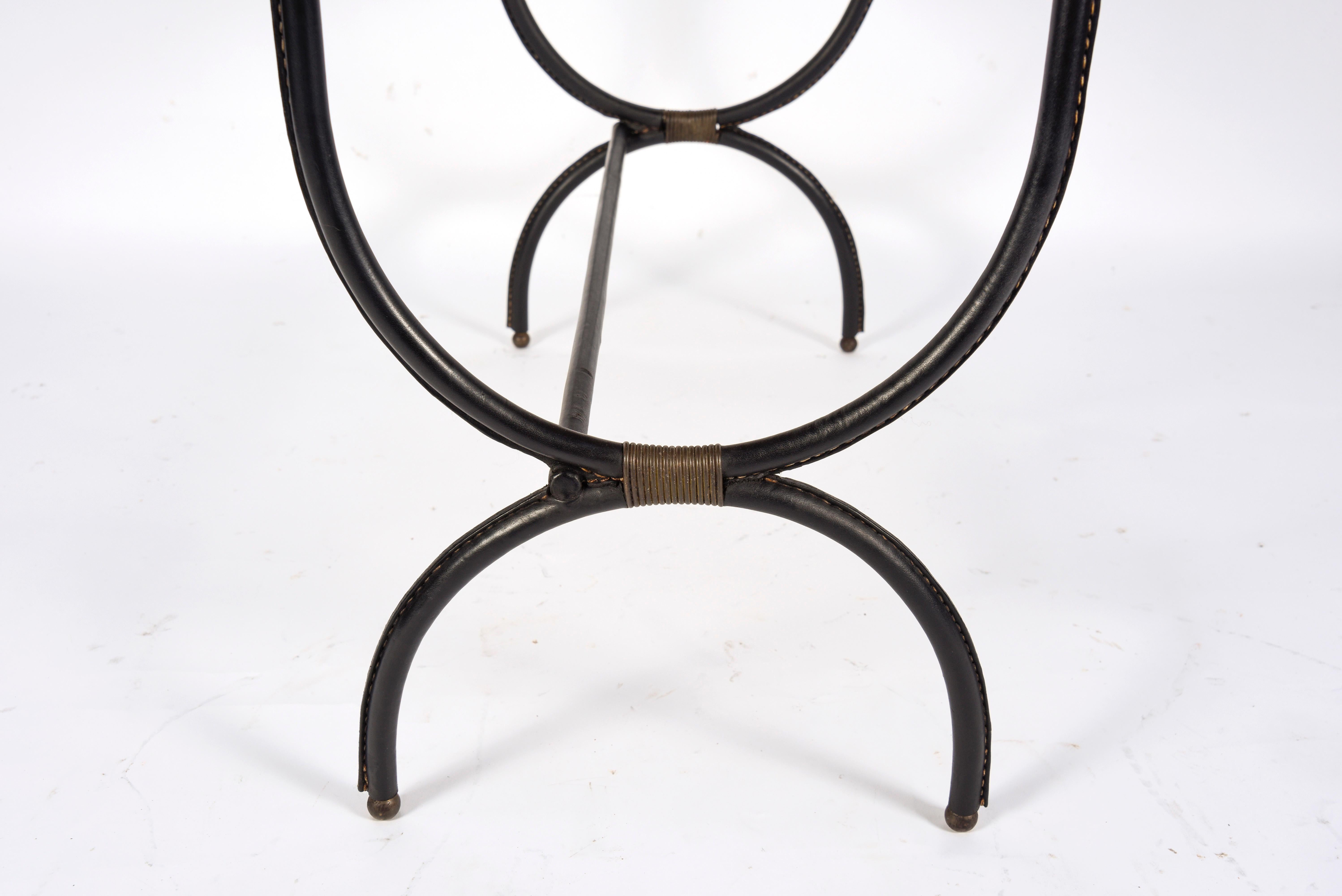 Set of Nesting Tables in Stitched Leather by Jacques Adnet For Sale 3