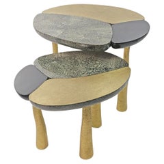 Set of Nesting Tables in Stone Marquetry and Brass by Ginger Brown