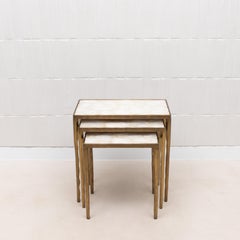 Set of Nesting Tables in White Quartz with Bronze Patina Brass by R&Y Augousti