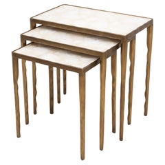 Set of Nesting Tables in White Quartz with Bronze Patina Brass by R&Y Augousti