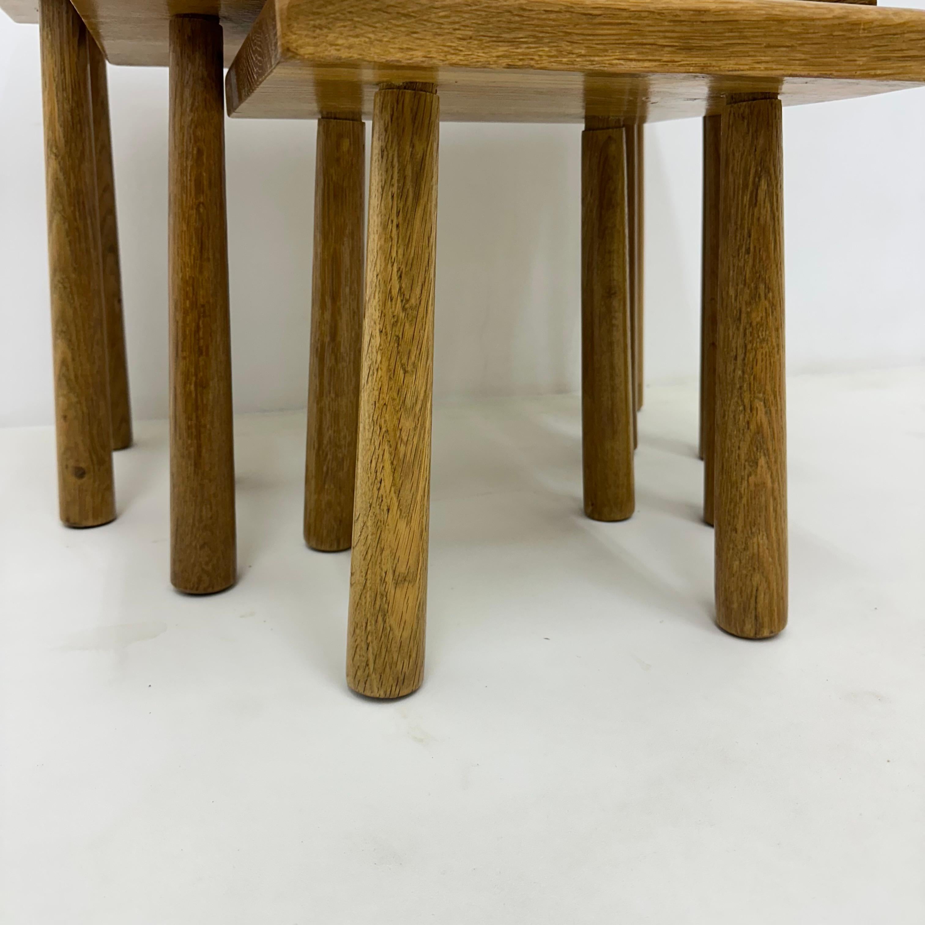 Late 20th Century Set of nesting tables solid oak wood brutalist , 1970s For Sale