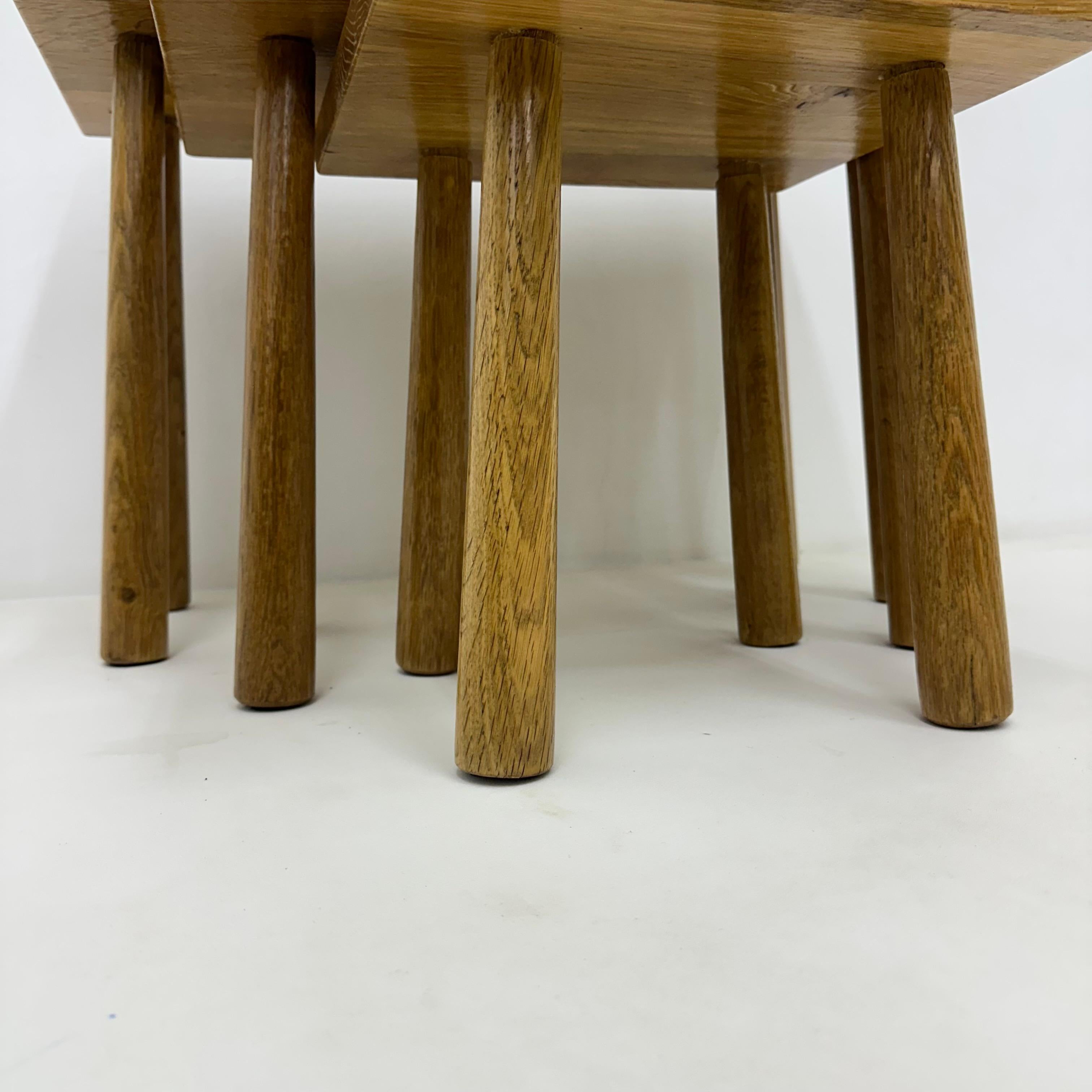Oak Set of nesting tables solid oak wood brutalist , 1970s For Sale