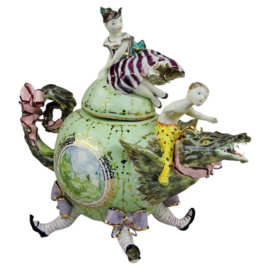 Set of New 6 Handmade Teapots Madeinitaly Alice in Wonderlands Style For Sale